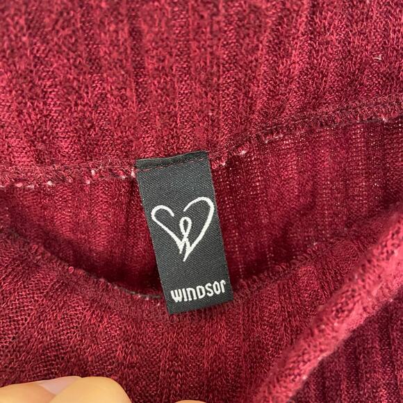 Windsor XS Maroon Ribbed Knit Faux Drawstring Skinny Leg Legging Pants - Picture 7 of 7